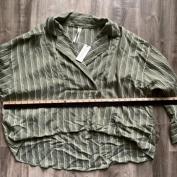 Anthropologie The Dylon Long Sleeve Wide Placket Green Stripe Blouse Women's XXS - Picture 4 of 6